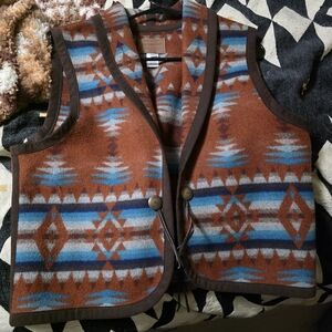 Pendleton Geometric Wool Vest in Brown and Blue